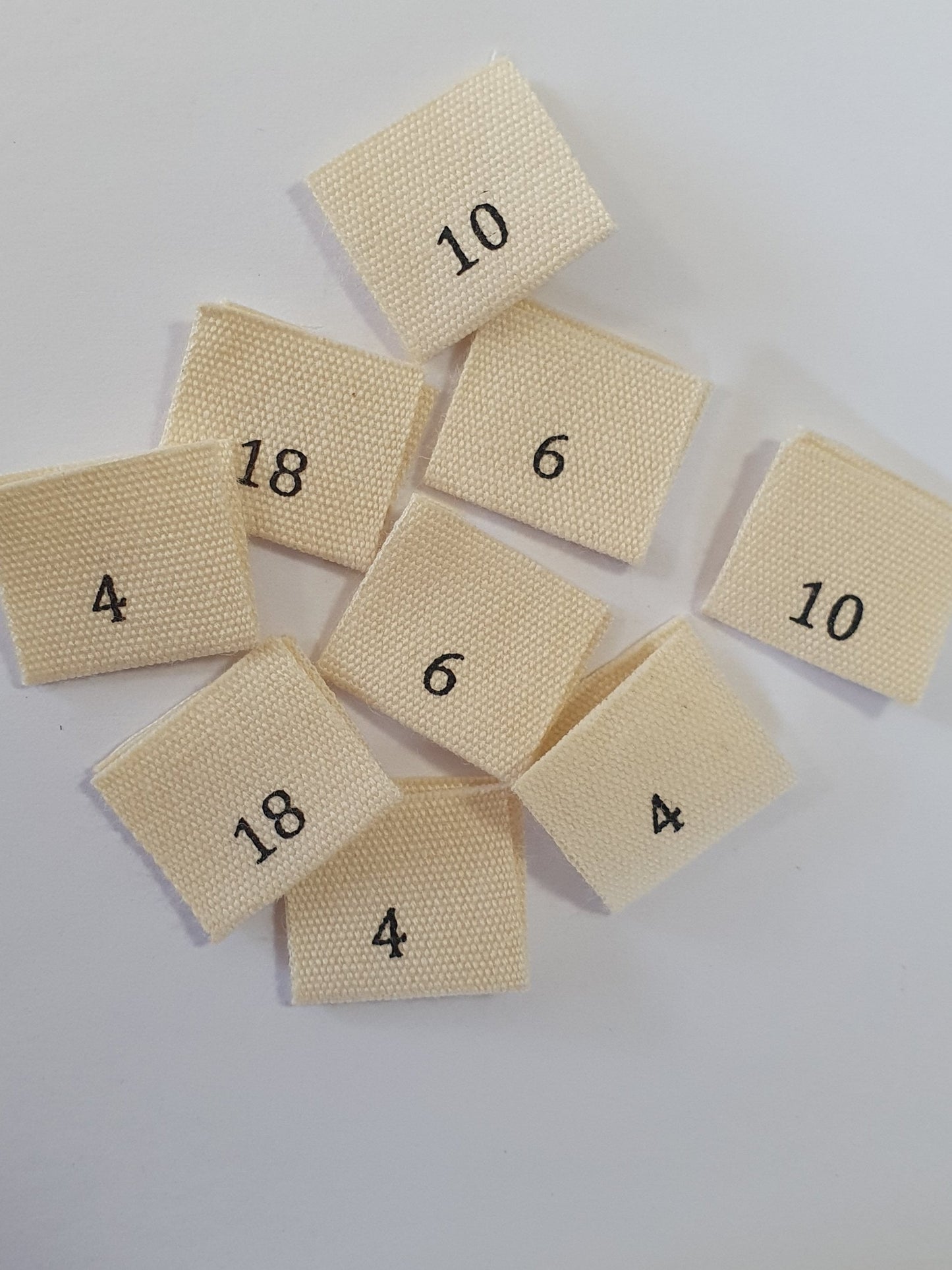 Cream Cotton Size Labels Single Pack 15mm x 30mm folded to 15mm