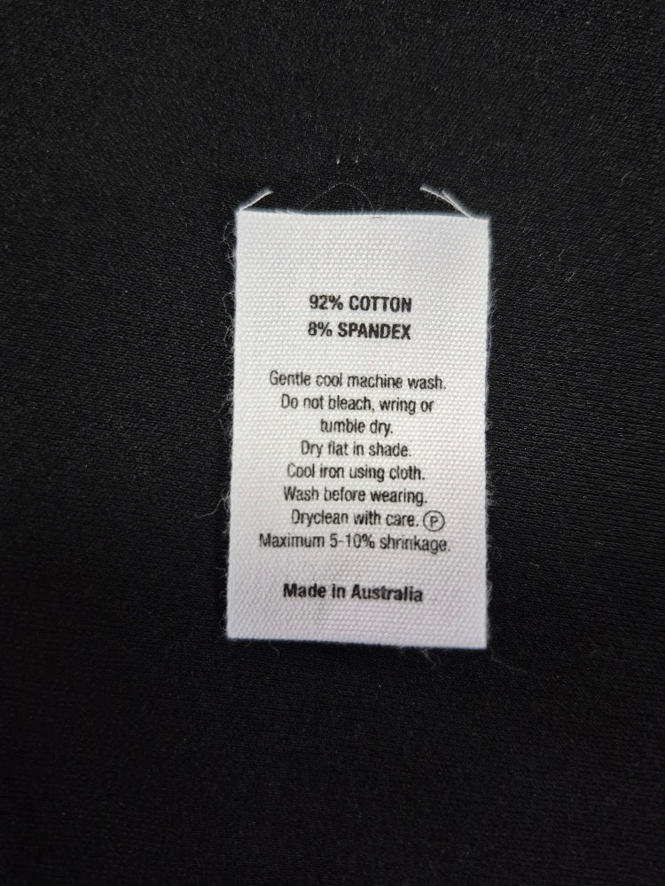 Printed Label 92% Cotton 8 % Spandex MIA on White Cotton Loop Folded Special