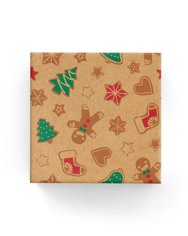 Christmas Wrapping Paper Gingerbread Hunter Red Green on Kraft