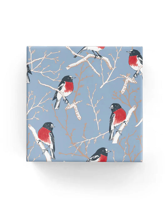 Christmas Wrapping Paper Robins French Blue om Matte