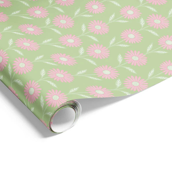 Daisy Green Pink Wrapping on Matte White Paper