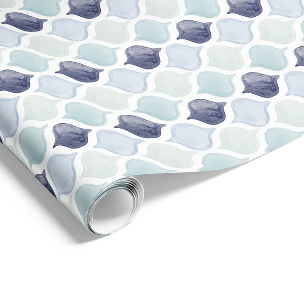 Ogee Fresco Blue Green Wrapping on Matte White Paper