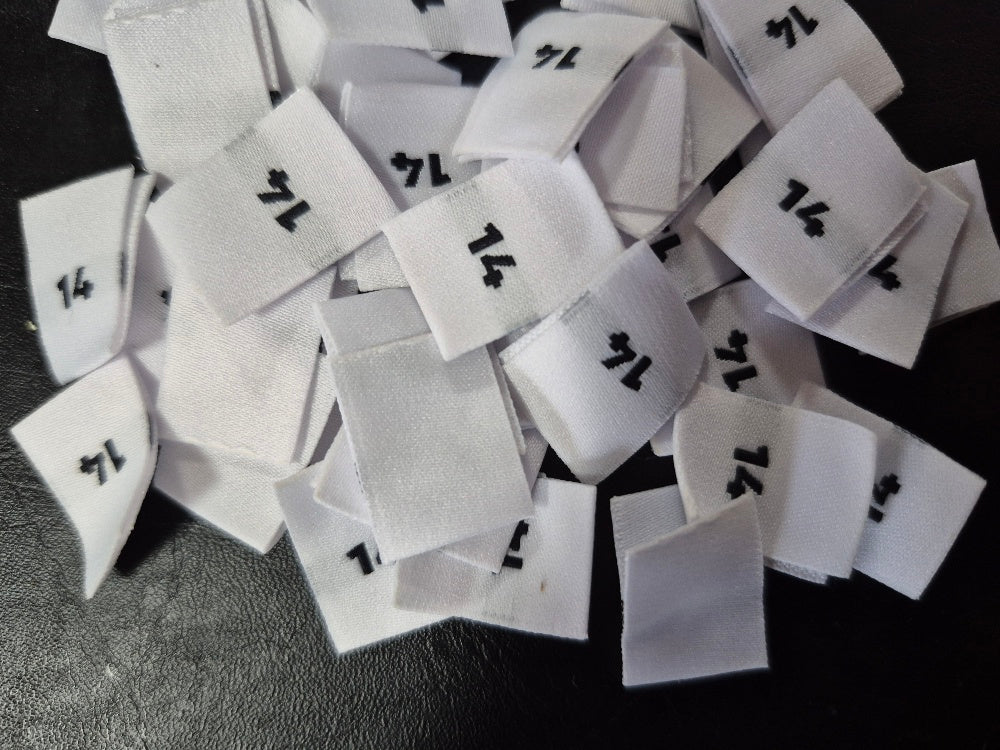 Woven Labels with Bold Black Text - Size 14