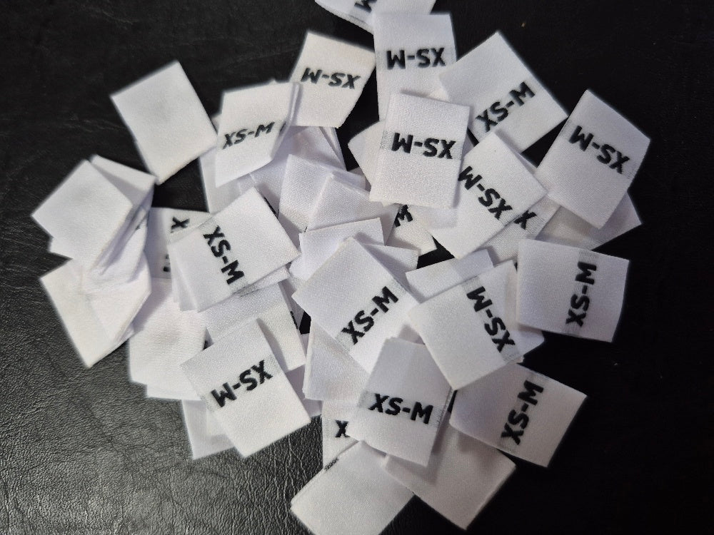 Woven Labels with Bold Black Text - Size XS-M