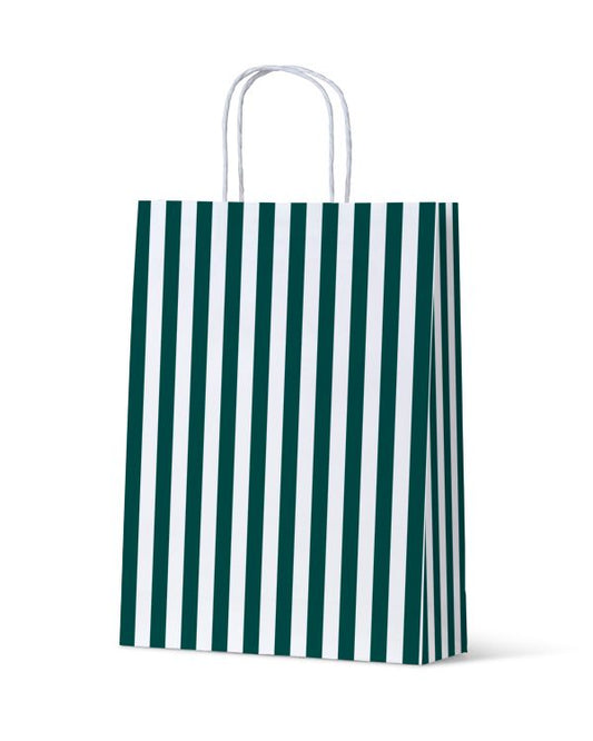 Cafe Stripe Hunter Green Medium Paper Bag