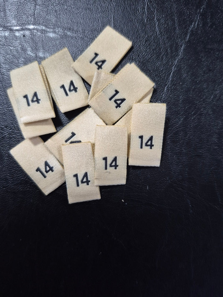Woven Labels Golden Cream with Black Text - Size 14
