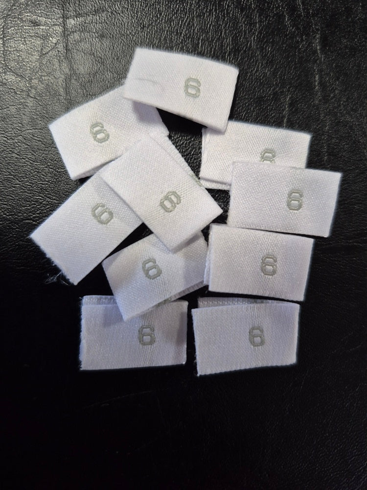 Woven Labels with Grey Text - Size 6 Side Sew In