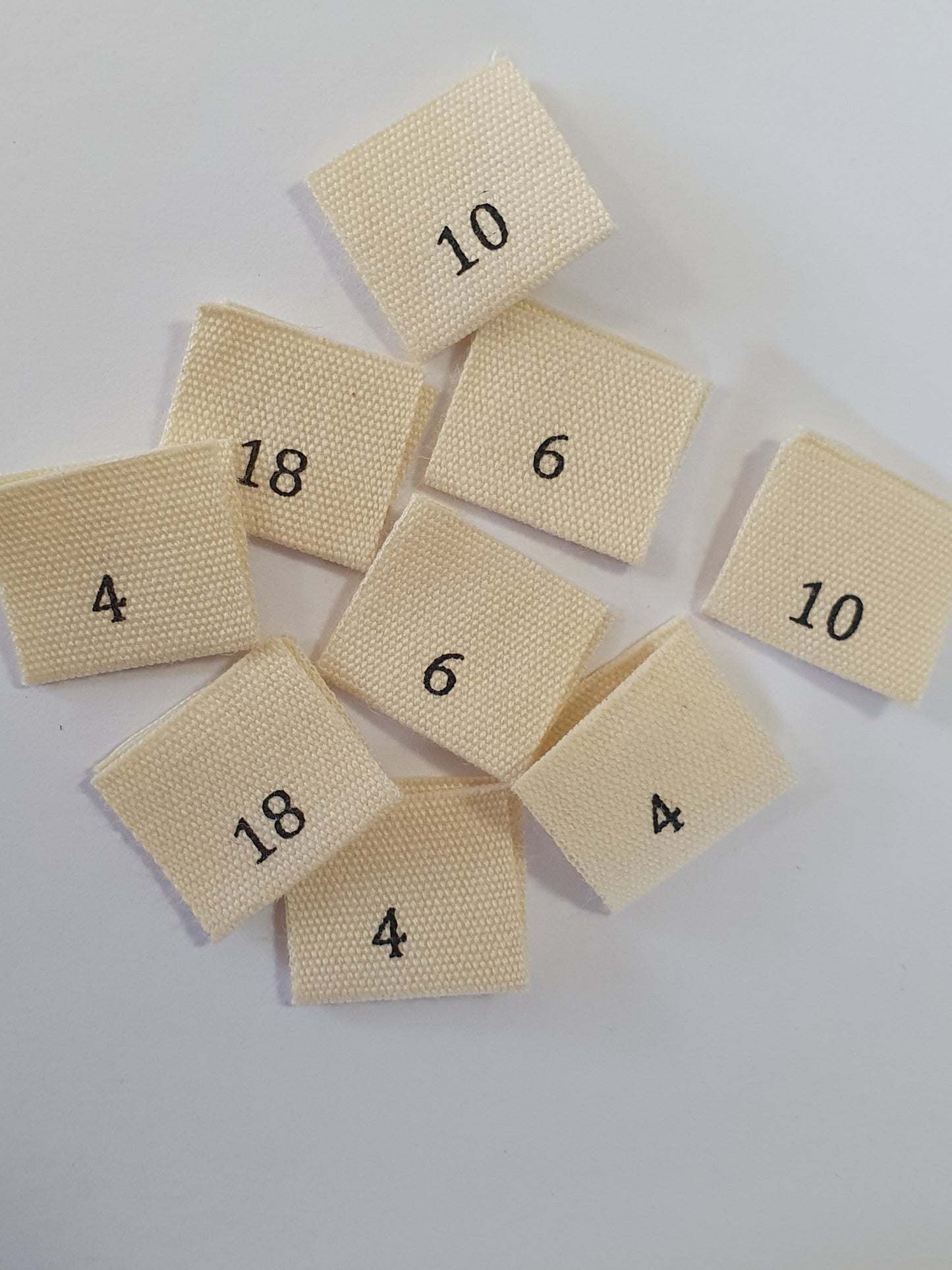 Cream Cotton Size Labels Single Pack Size 15mm x 30mm folded to 15mm