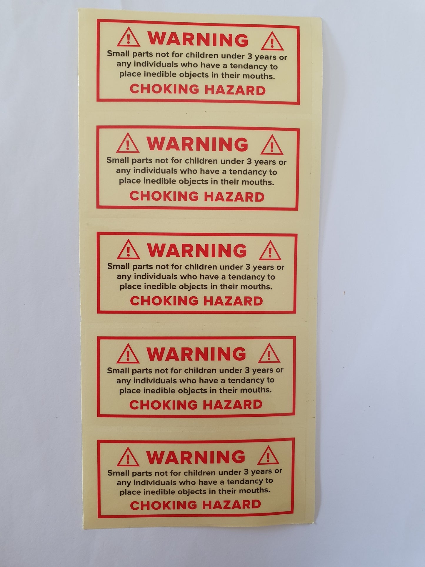 Warning Choking Hazard Adhesive Labels