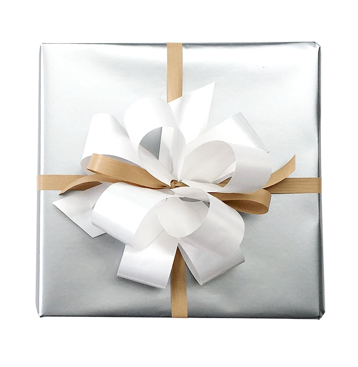 Metallic Silver Wrapping on White Paper