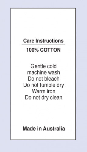 100 % Cotton Cold Machine Wash MIA on Satin Fabric