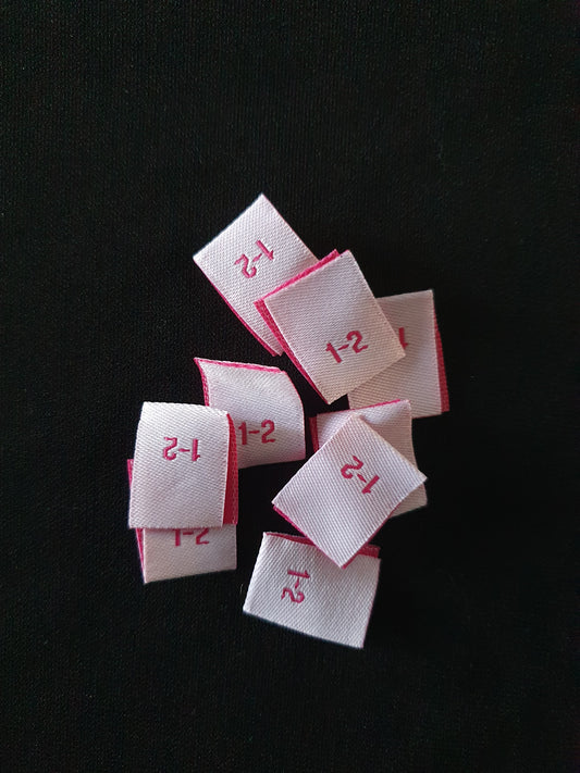 Pale Pink with Darker Pink Text  Woven Size  Labels Special Size 1-2