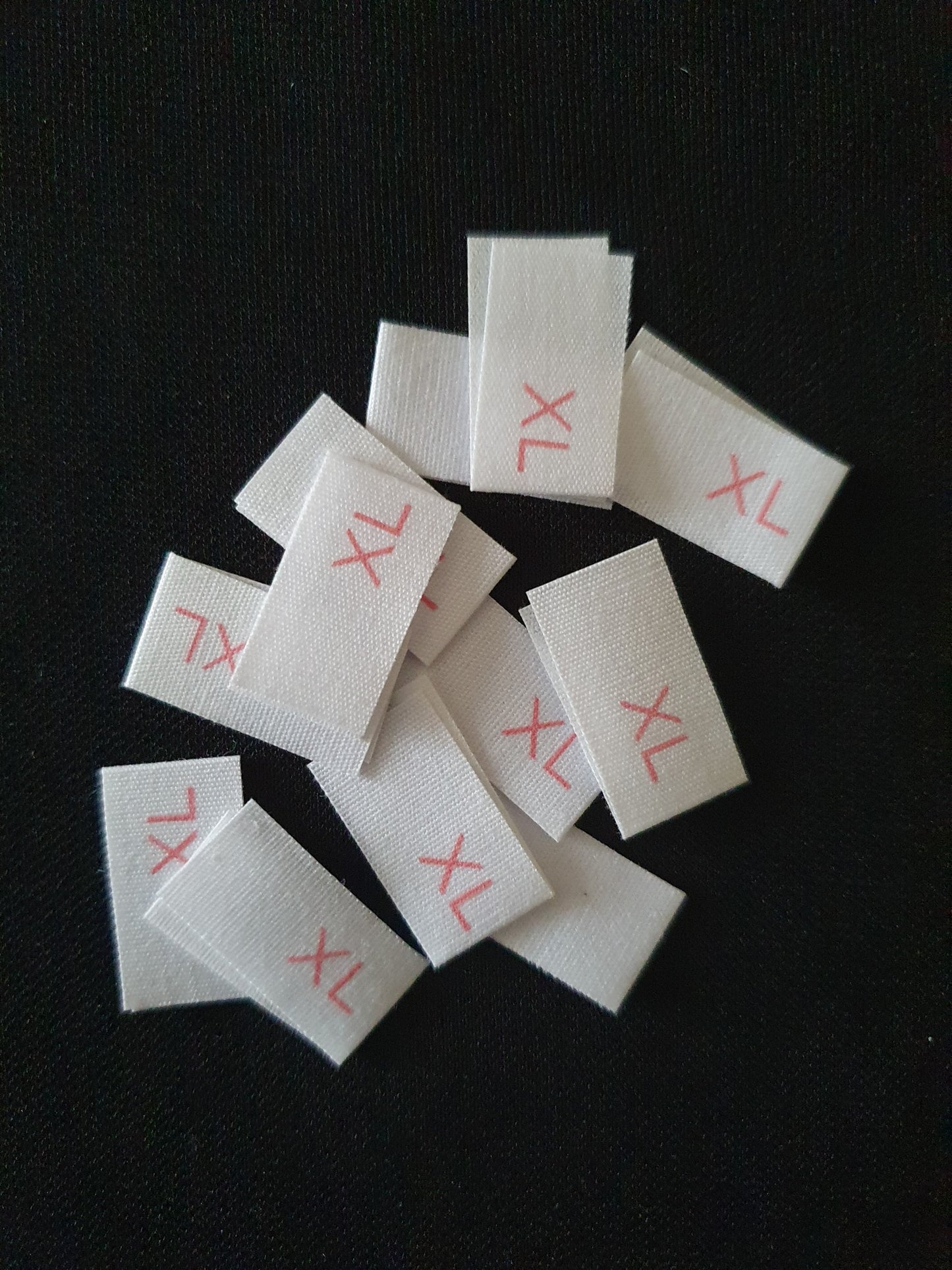White Cotton Size Labels Printed with Red text - size XL