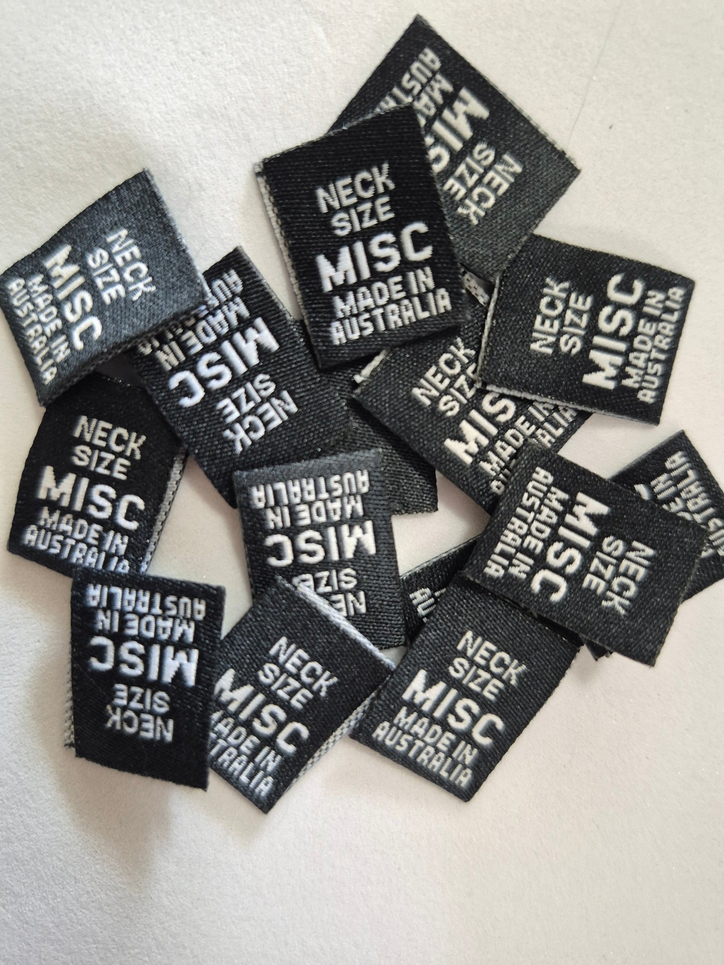 Black Woven Labels Single Pack Special Neck Size MIsc MIA Labels