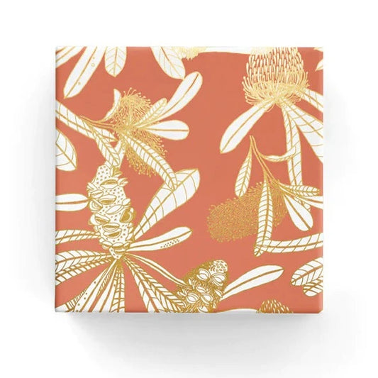 Banksia Terracotta Wrapping on White Gloss Paper