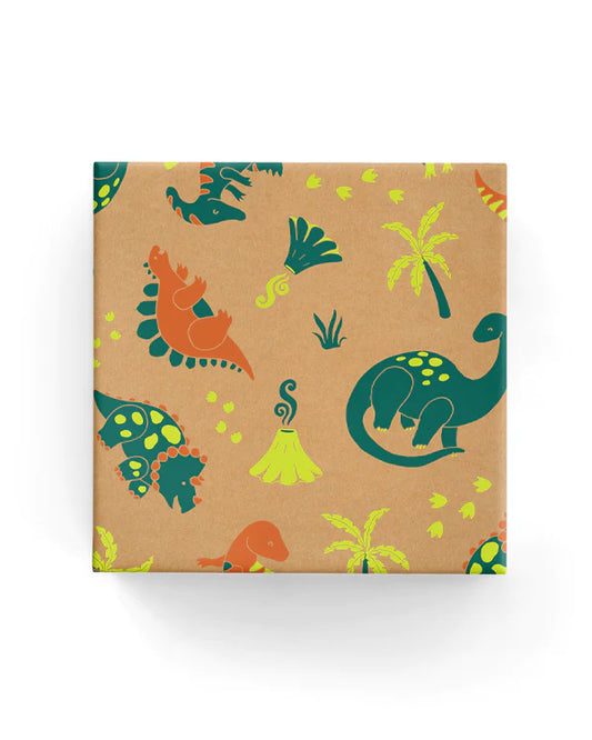 Dinos Green and Orange Wrapping on Kraft Paper