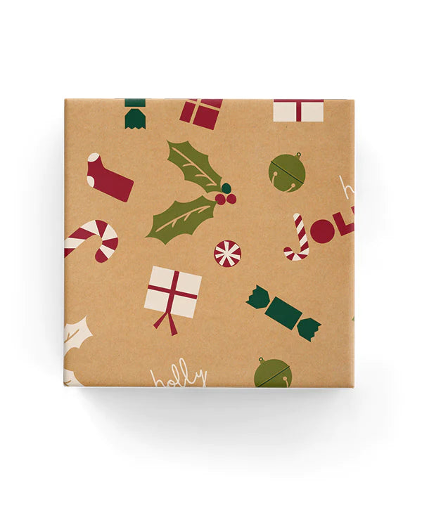 Christmas Wrapping Paper Holly Jolly on Kraft