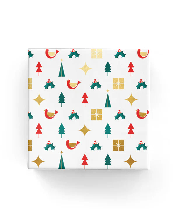 Christmas Wrapping Paper Xmas Icons Gold Green Red