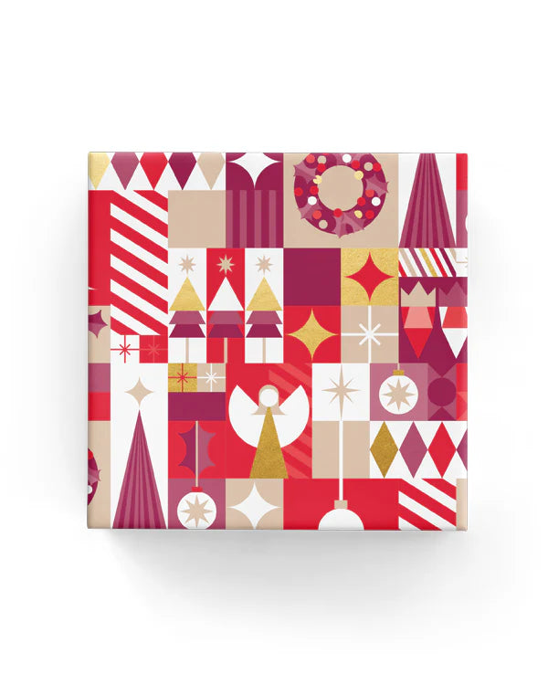 Christmas Wrapping Paper Joyous Geo Xmas Red Burgundy Gold Beige