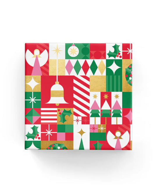 Christmas Wrapping Paper Joyous Geo Red Green Pink Gold