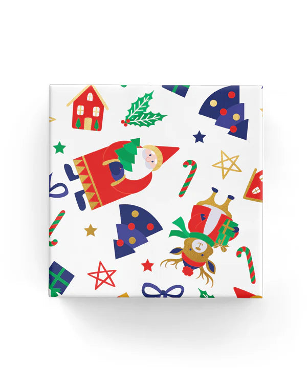 Christmas Wrapping Paper Santa and Friends Red Green Blue