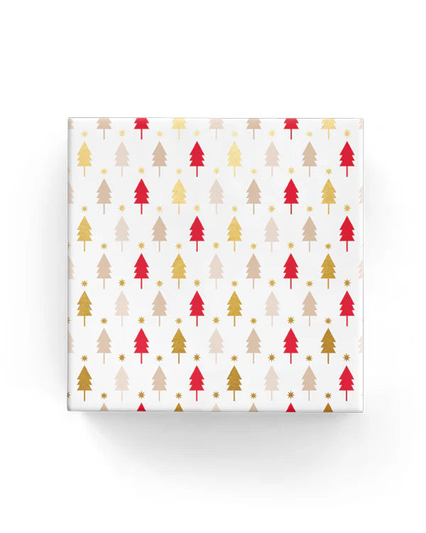 Christmas Wrapping Paper Xmas Trees Beige Red Gold