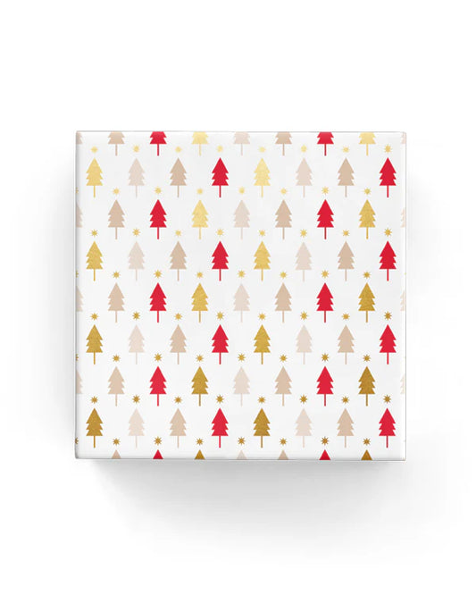 Christmas Wrapping Paper Xmas Trees Beige Red Gold