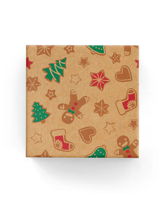 Christmas Wrapping Paper Gingerbread Hunter Red Green on Kraft