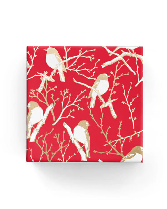 Christmas Wrapping Paper Robins Red Gold