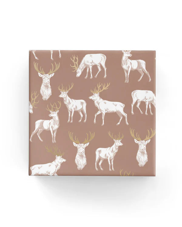 Christmas Wrapping Paper Stag Mocha Gold om Matte