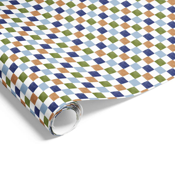 Mosaic Squares Blue Green Wrapping on Matte White Paper