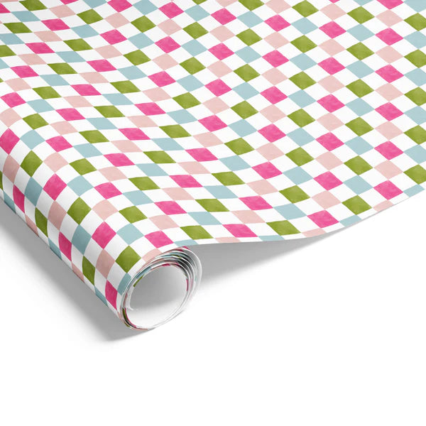 Mosaic Squares Green Pink Wrapping on Matte White Paper
