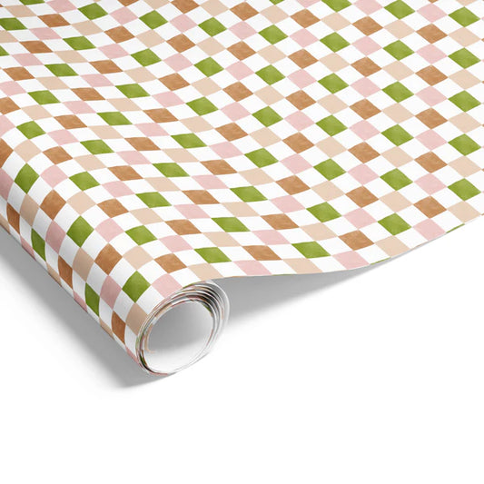 Mosaic Squares Olive Beige Pink Wrapping on Matte White Paper