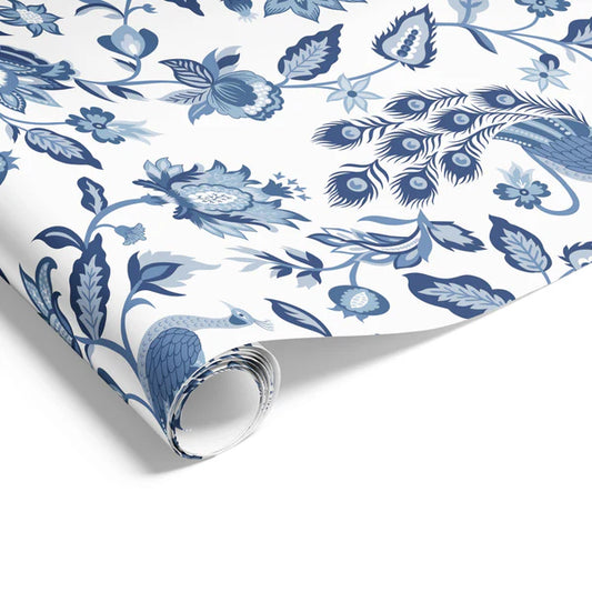Peacock Chintz Blues Wrapping on Matte White Paper