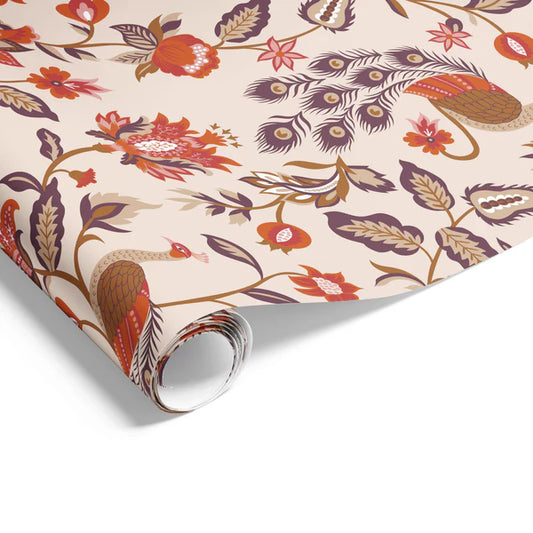 Peacock Chintz Earth Tones Wrapping on Matte White Paper