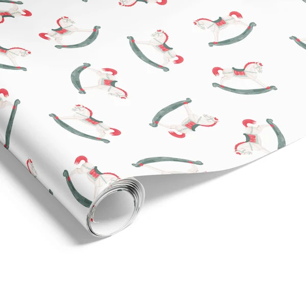 Rocking Horse Red and Green Wrapping on Matte White Paper