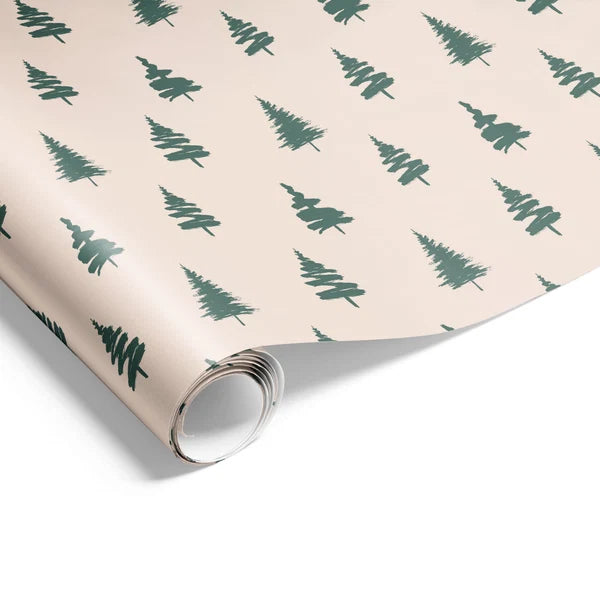 Christmas Ink Tree Spruce and Beige Wrapping on Matte White Paper