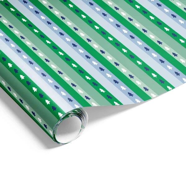Christmas Stripe Blue and Green Wrapping on Matte White Paper