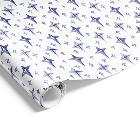 Christmas Star Navy Wrapping on Matte White Paper