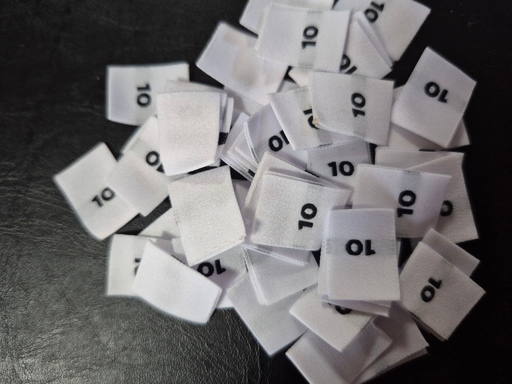 Woven Labels with Bold Black Text - Size 10