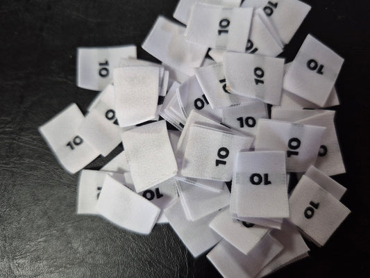 Woven Labels with Bold Black Text - Size 10