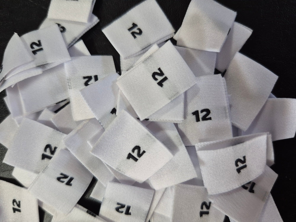 Woven Labels with Bold Black Text - Size 12