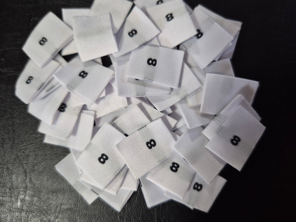 Woven Labels with Bold Black Text - Size 8