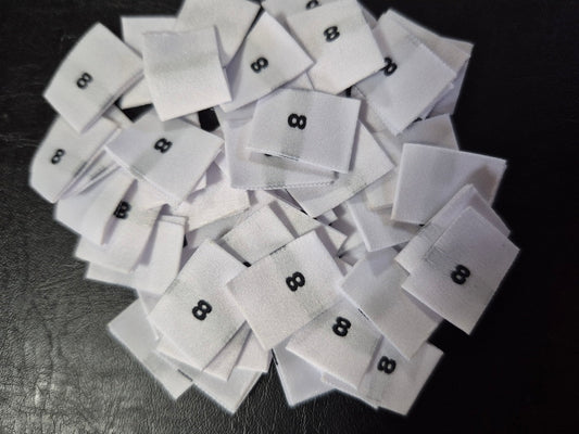 Woven Labels with Bold Black Text - Size 8