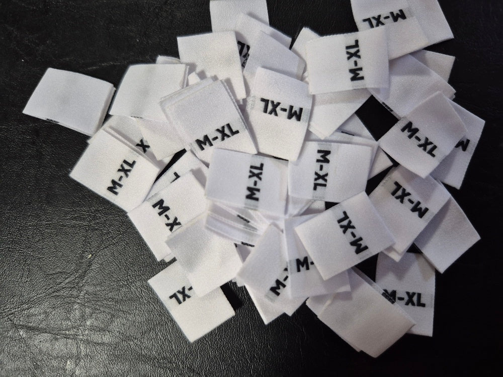 Woven Labels with Bold Black Text - Size M-XL