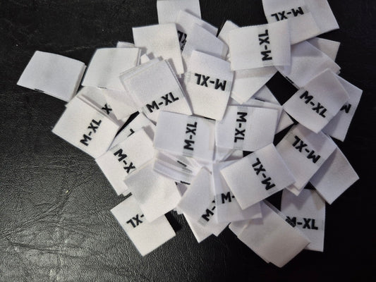 Woven Labels with Bold Black Text - Size M-XL