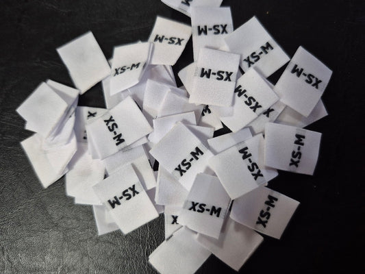 Woven Labels with Bold Black Text - Size XS-M