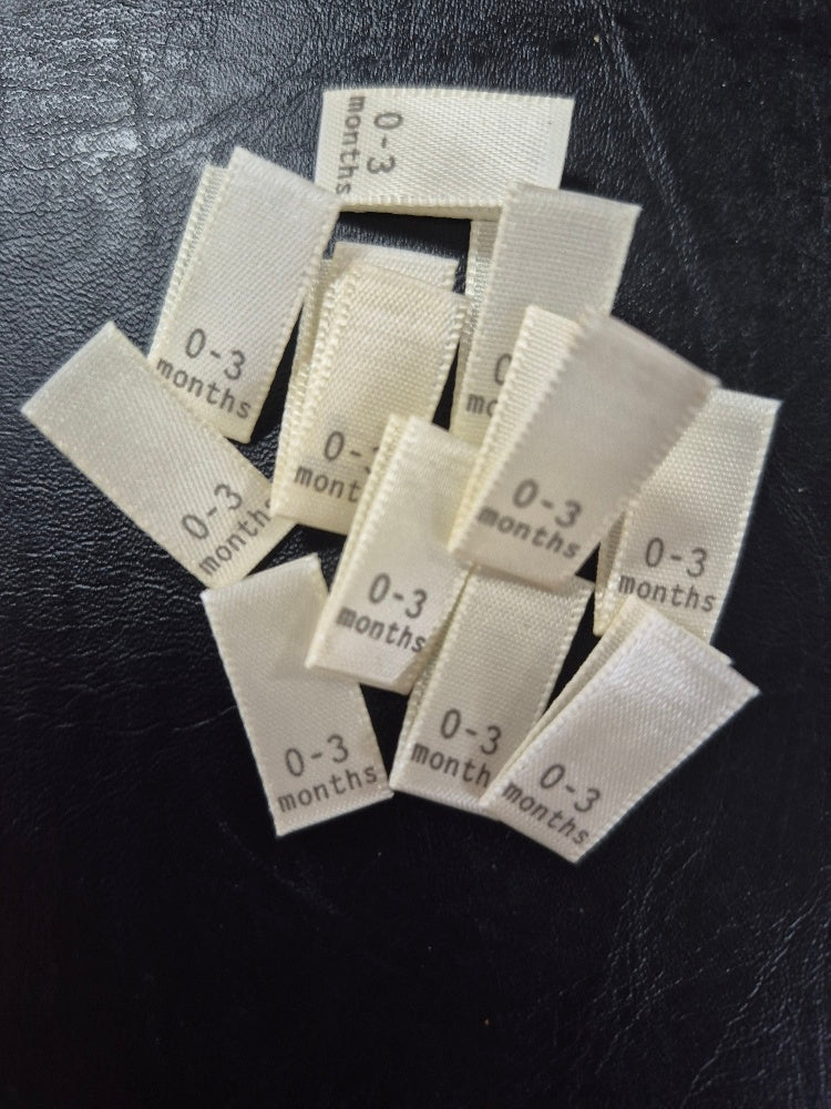 Cream Satin Labels with Brown Text- Size 3-6 Months