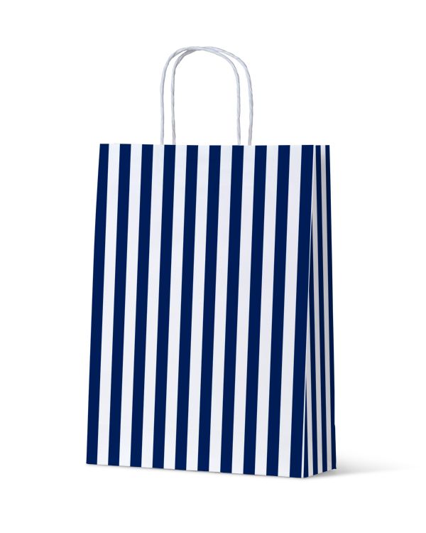 Cafe Stripe Navy Medium Paper Bag