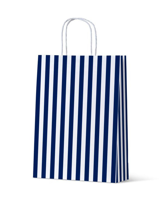 Cafe Stripe Navy Medium Paper Bag